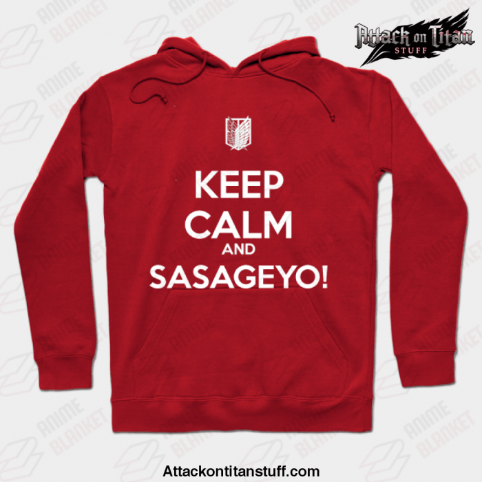 keep calm and sasageyo hoodie red s 166 - Attack On Titan Merch