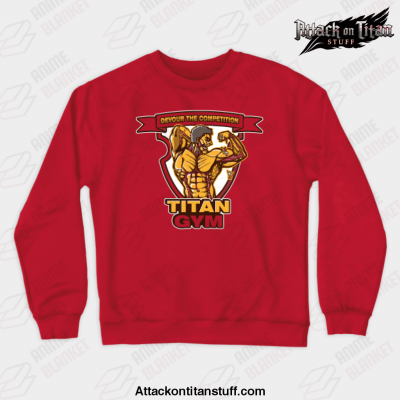 titan gym crewneck sweatshirt red s 965 - Attack On Titan Merch