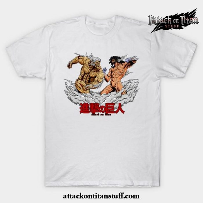 armored titan vs attack t shirt white s 709 - Attack On Titan Merch