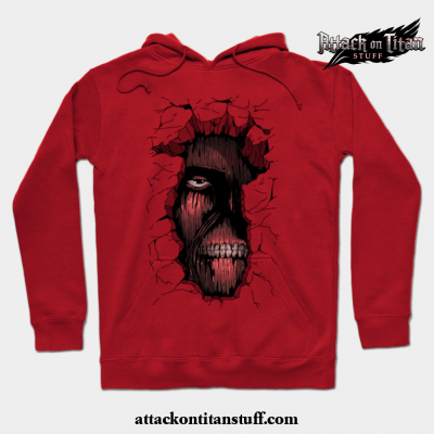 attack on titan face in wall hoodie red s 273 - Attack On Titan Merch