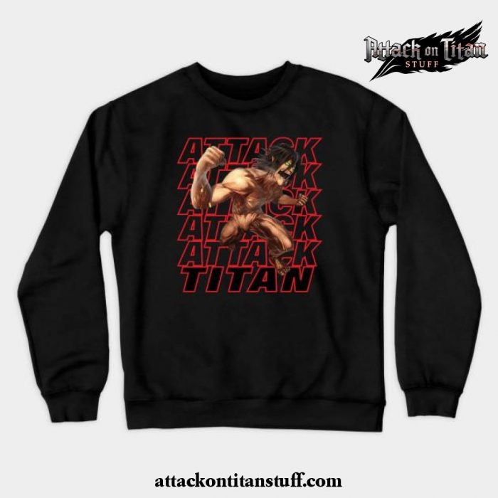 eren jaeger titan crewneck sweatshirt black s 446 - Attack On Titan Merch