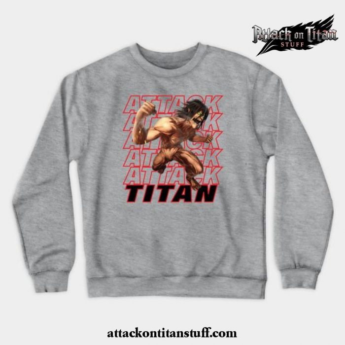 eren jaeger titan crewneck sweatshirt gray s 914 - Attack On Titan Merch