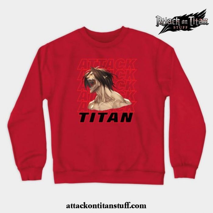 eren jaeger titan scream crewneck sweatshirt red s 138 - Attack On Titan Merch