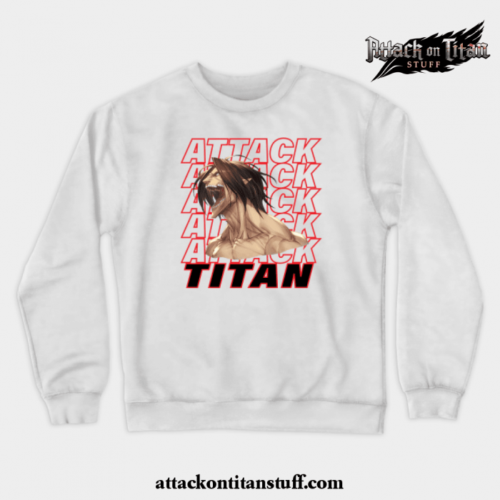 eren jaeger titan scream crewneck sweatshirt white s 145 - Attack On Titan Merch