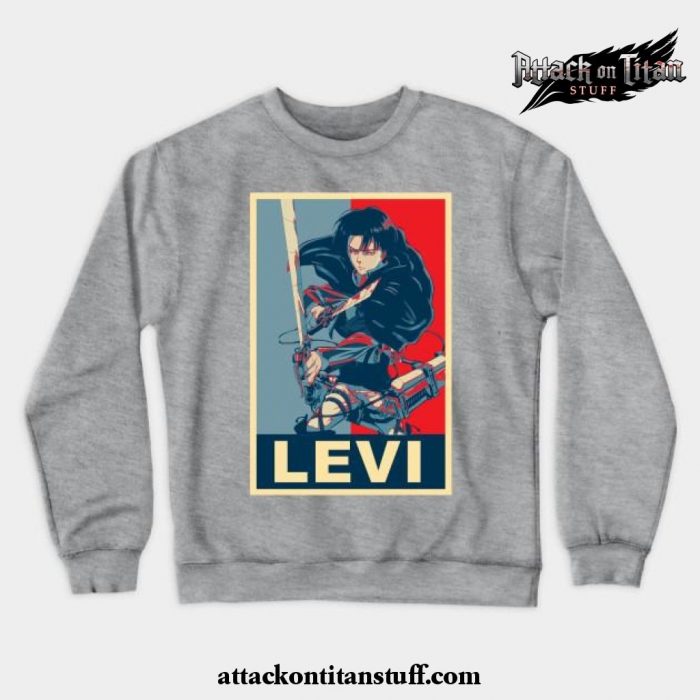 levi ackerman poster crewneck sweatshirt gray s 374 - Attack On Titan Merch