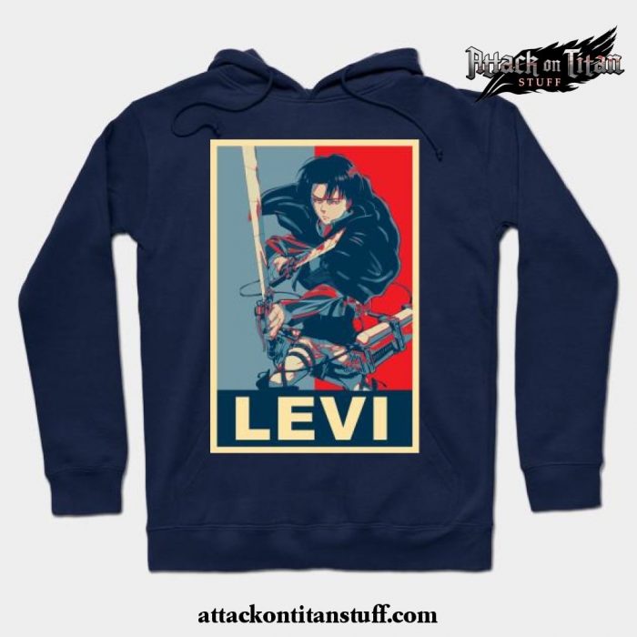 levi ackerman poster hoodie navy blue s 159 - Attack On Titan Merch