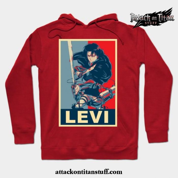 levi ackerman poster hoodie red s 531 - Attack On Titan Merch