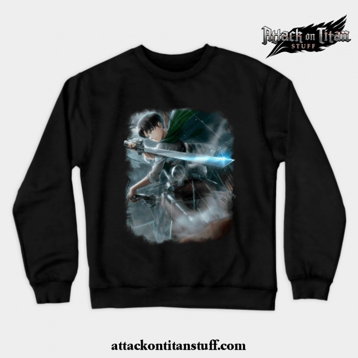 levi ackerman with sword crewneck sweatshirt black s 255 - Attack On Titan Merch