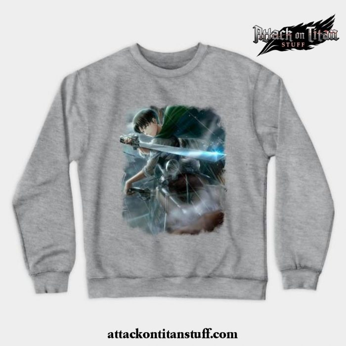 levi ackerman with sword crewneck sweatshirt gray s 403 - Attack On Titan Merch