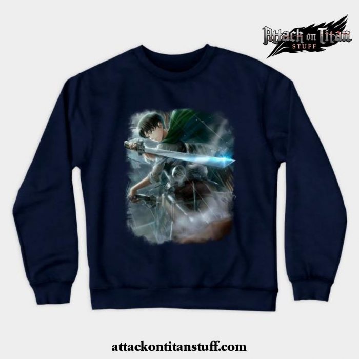 levi ackerman with sword crewneck sweatshirt navy blue s 590 - Attack On Titan Merch