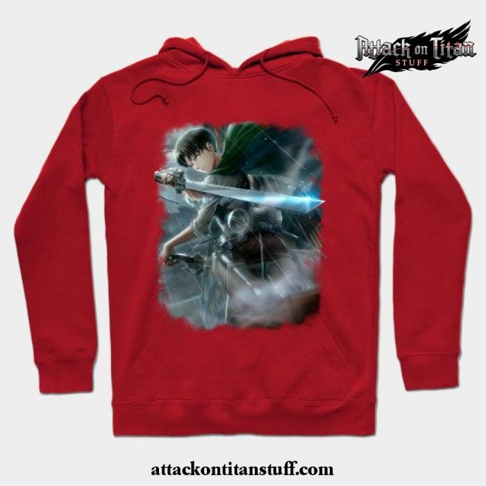 levi ackerman with sword hoodie red s 110 - Attack On Titan Merch