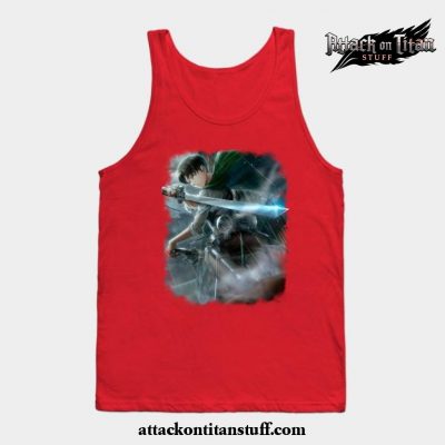 levi ackerman with sword tank top red s 917 - Attack On Titan Merch