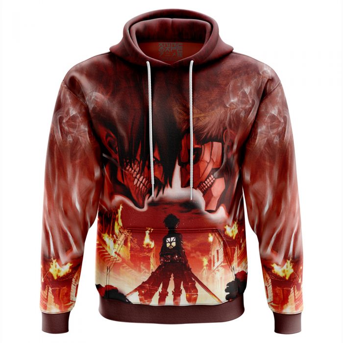 Burning Attack on Titan AOP Hoodie 3D FRONT Mockup - Attack On Titan Merch