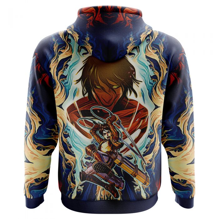 Trippy Eren Yeager Attack on Titan AOP Hoodie 3D BACK Mockup - Attack On Titan Merch