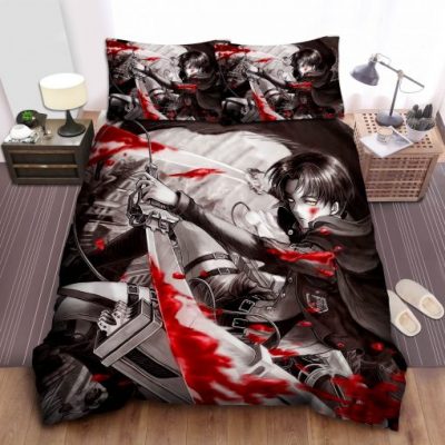 attack on titan levi ackerman in bloody actions bed sheet spread comforter duvet cover bedding sets 1621834539 510x510 1 - Attack On Titan Merch