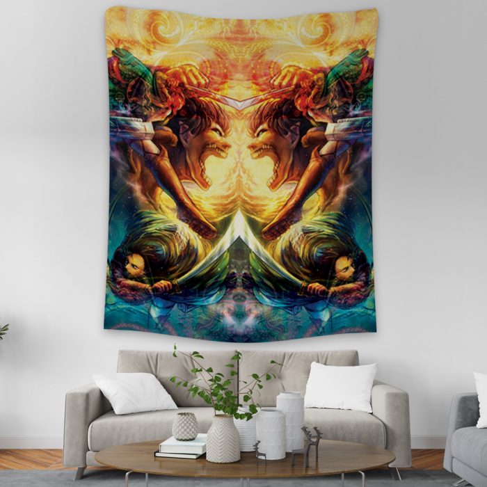 Trippy Attack on Titan Tapestry Vertical Couach Mockup - Attack On Titan Merch