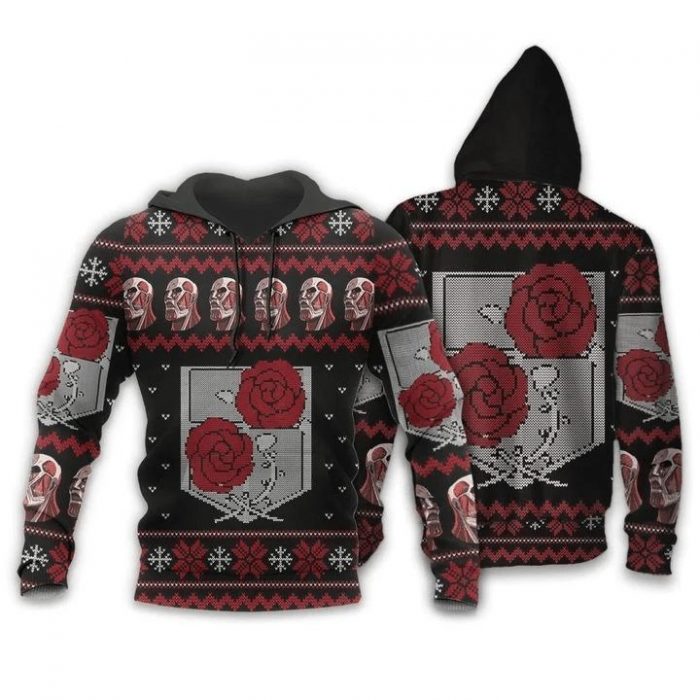 attack on titan ugly christmas garrison anime manga 3d zip hoodiewyuac - Attack On Titan Merch