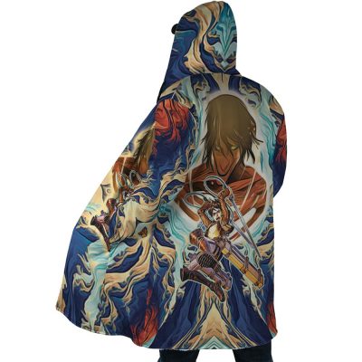 Trippy Eren Yeager Attack on Titan AOP Hooded Cloak Coat SIDE Mockup - Attack On Titan Merch