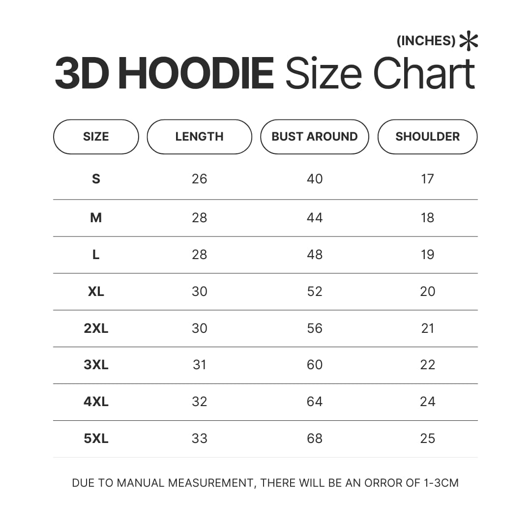 3D Hoodie Size Chart - Attack On Titan Merch
