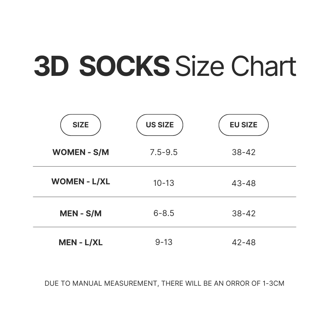 3D Socks Size Chart - Attack On Titan Merch