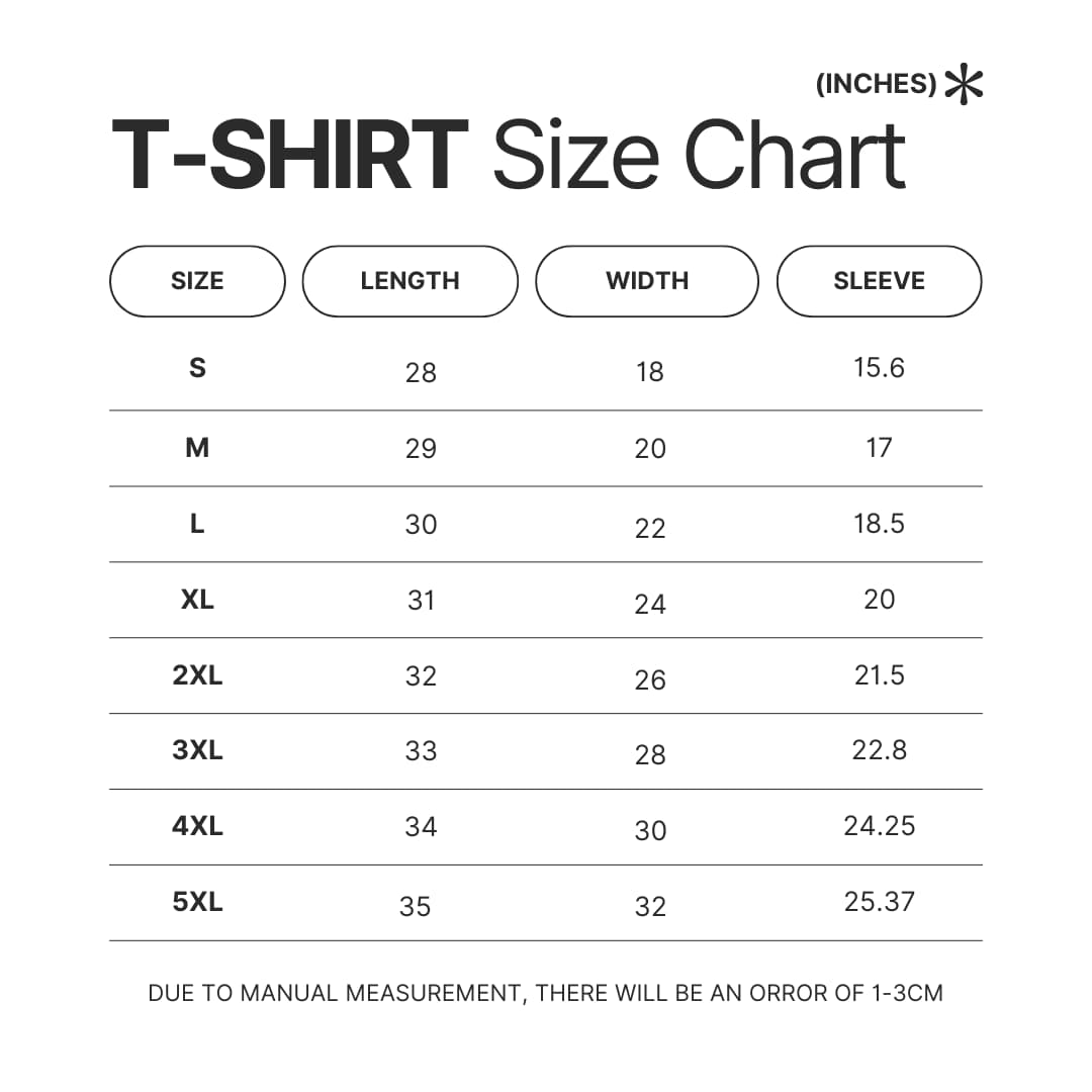 3D T shirt Size Chart - Attack On Titan Merch