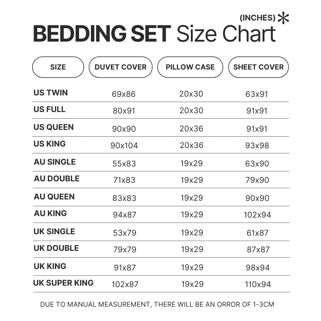 Bedding Set Size Chart - Attack On Titan Merch