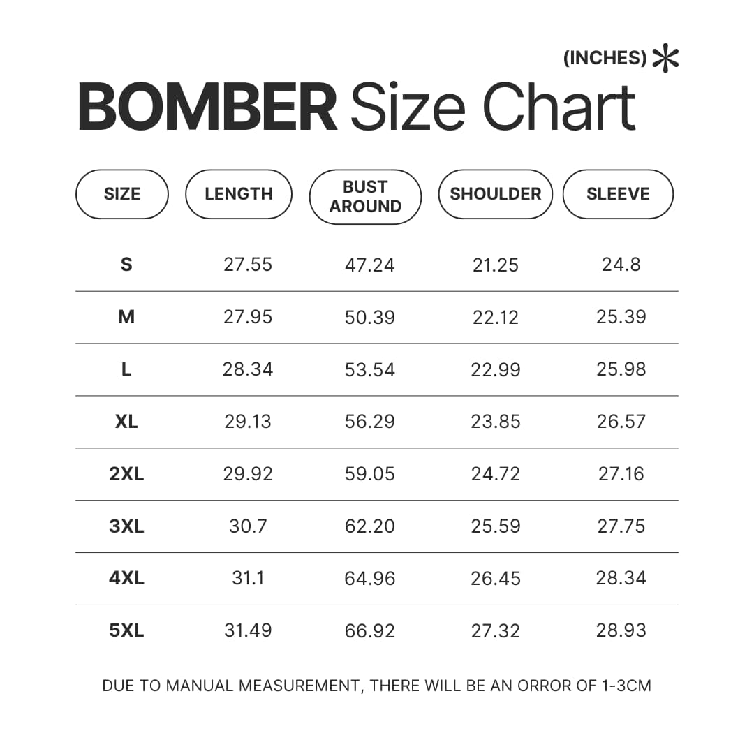 Bomber Size Chart - Attack On Titan Merch