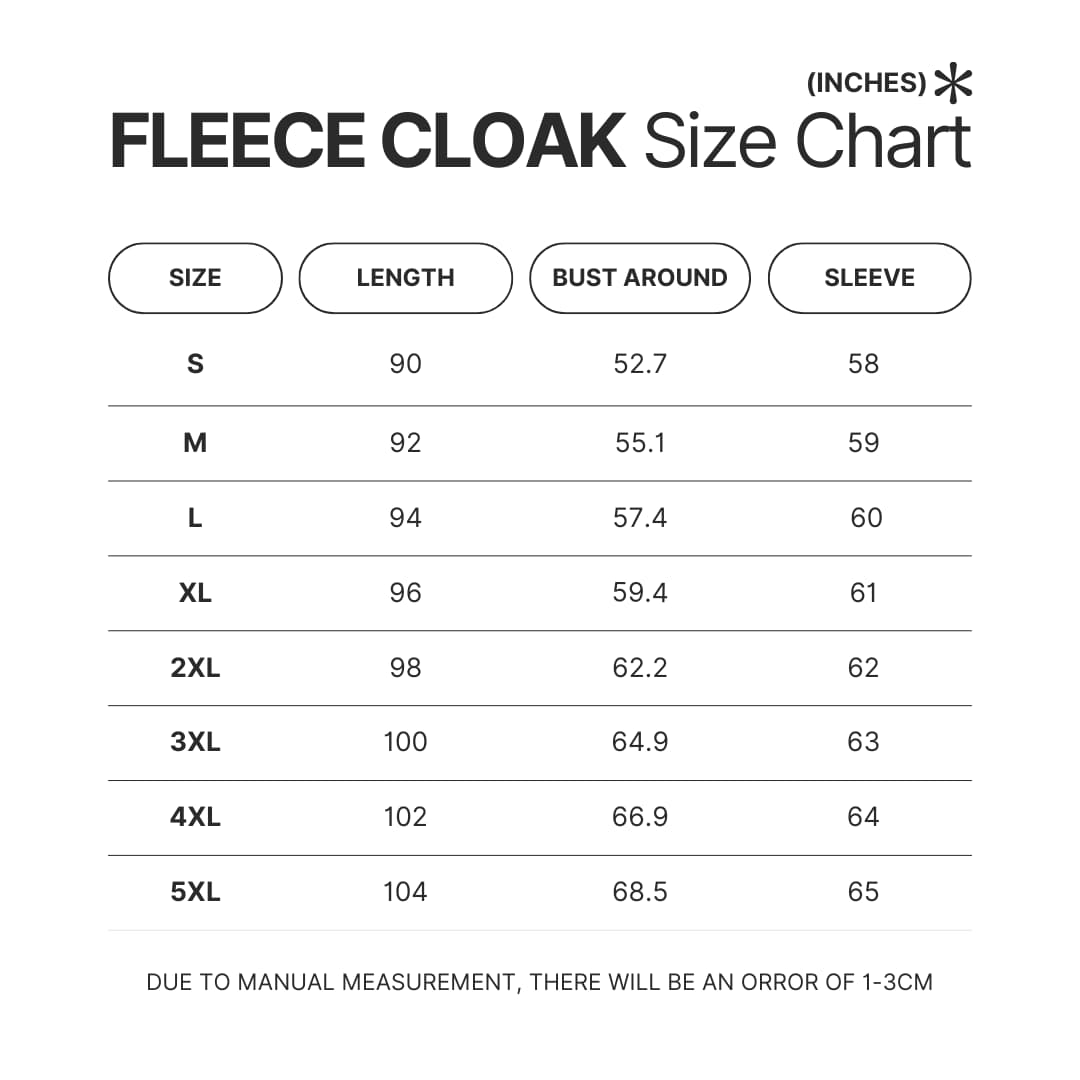 Fleece Cloak Size Chart - Attack On Titan Merch