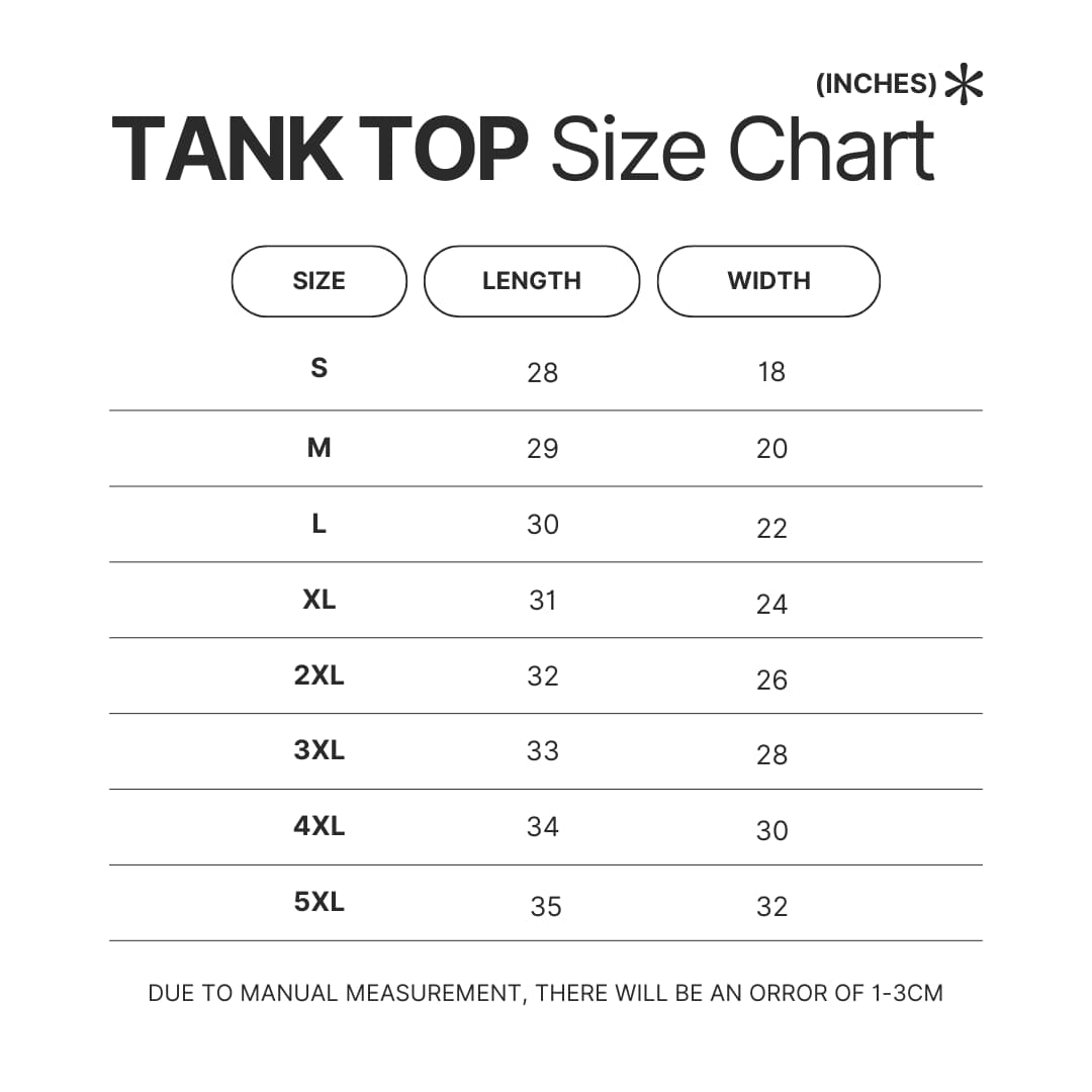 Tank Top Size Chart - Attack On Titan Merch